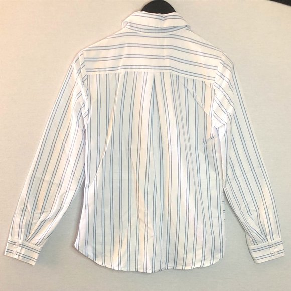 (NEW) GUESS White & Blue Striped Button Down Dress Shirt with Tie Detail - Picture 4 of 7